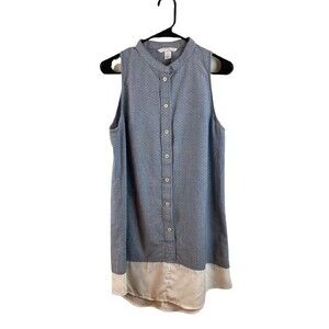 Victoria's Secret Womens Medium Blue White Button Down Shirt Sleeveless Tunic